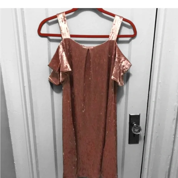 MIAMI Pink Mauve Rose Cold Shoulder Velvet A-line Dress Women’s‎ Size XS - Picture 8 of 8